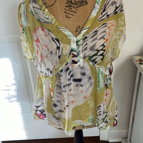 Gently used, sheer, multicolors, cap sleeves that tie have a drawstring - Picture 6 of 7